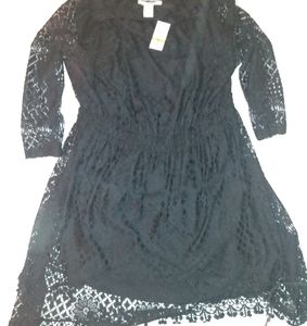 Dress lace black mid way mid sleeve